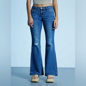 hollister low rise flare dark wash distressed jeans